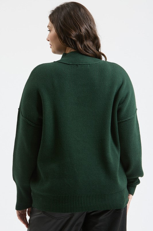 "Happy Season" (hunter green) plus sweater