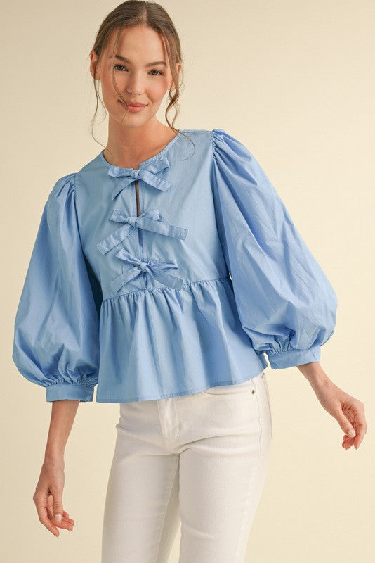 "Blossom into Spring" (Sky Blue) Bow Top