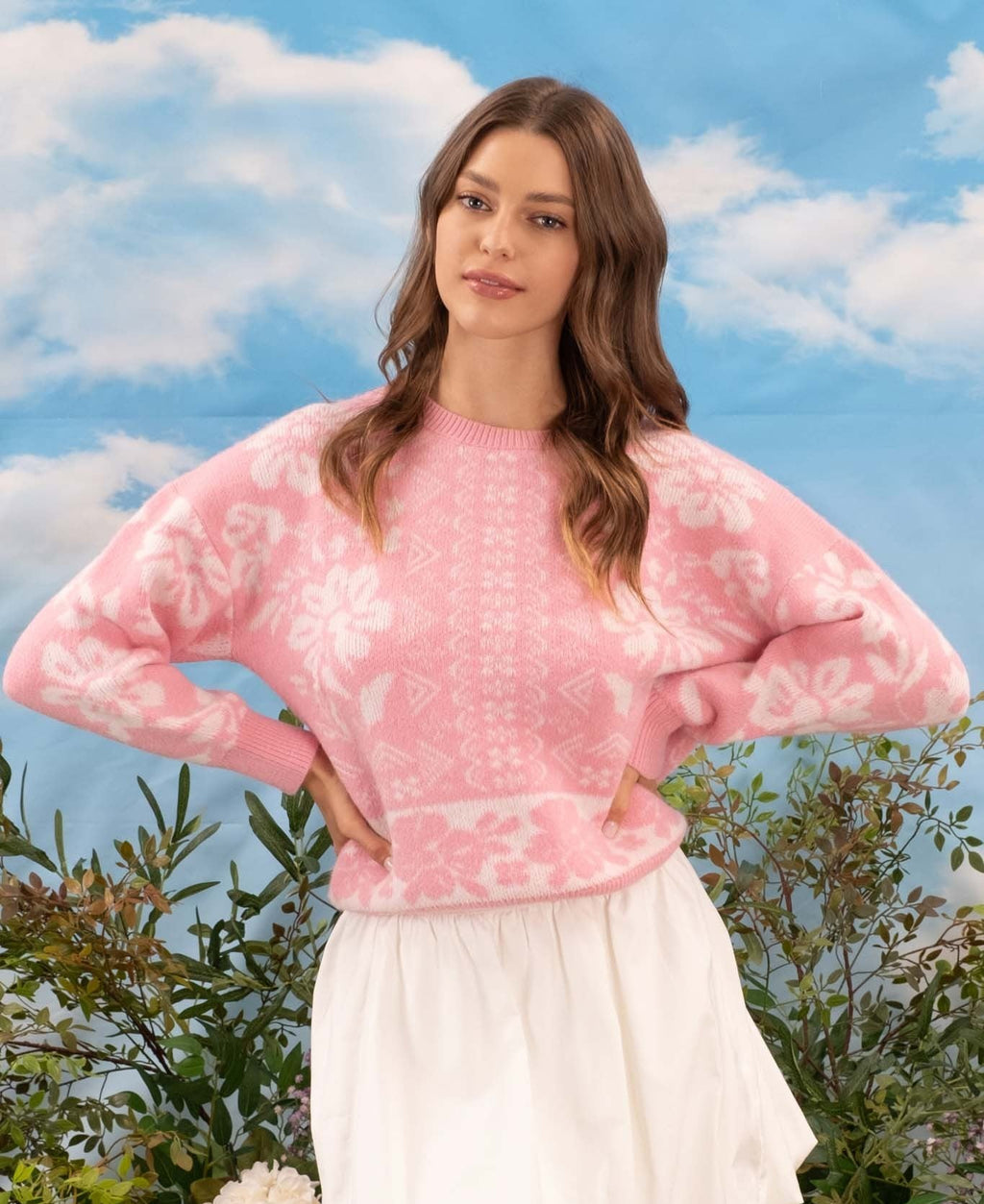 "A trip to Paradise" (Pink/Cream) Sweater