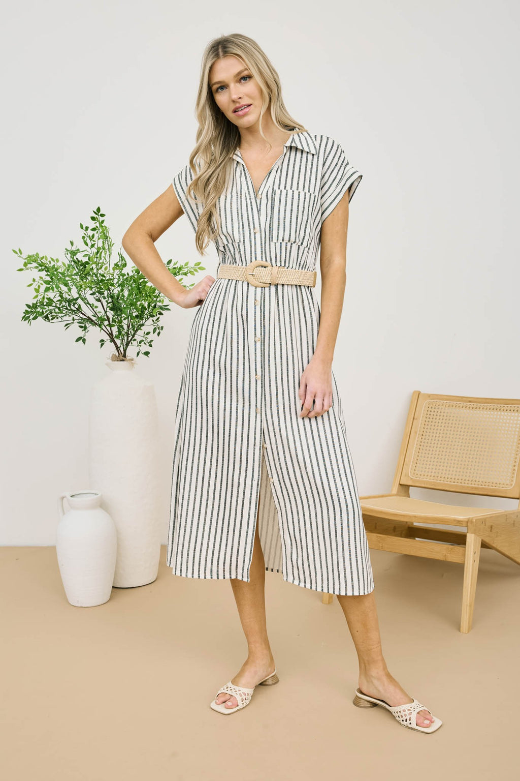 "Bags Are Packed" (black striped) dress