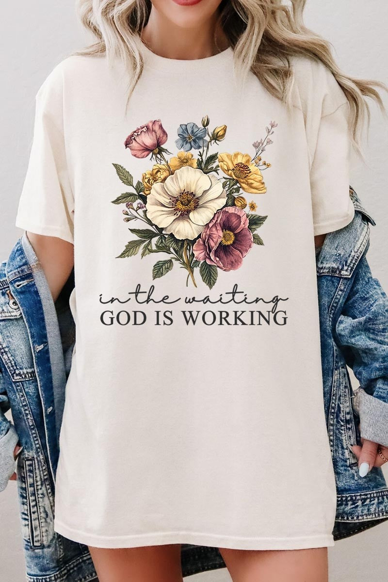 "God is Working" (Gildan) Floral Tee