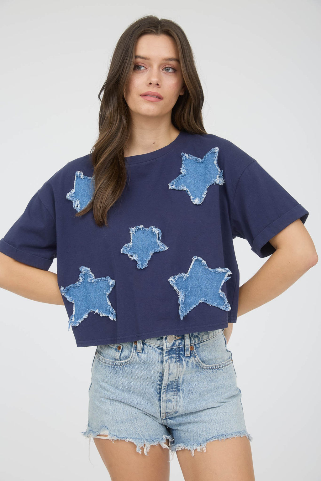 "Seeing Stars" (navy) long crop tee