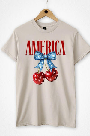 "America" (ice grey) bows and cherries t-shirt