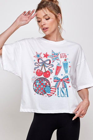 "Celebrate America" (long crop) t-shirt