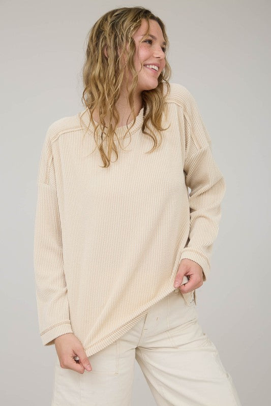 "Autumn Ease" ribbed top (oatmeal)