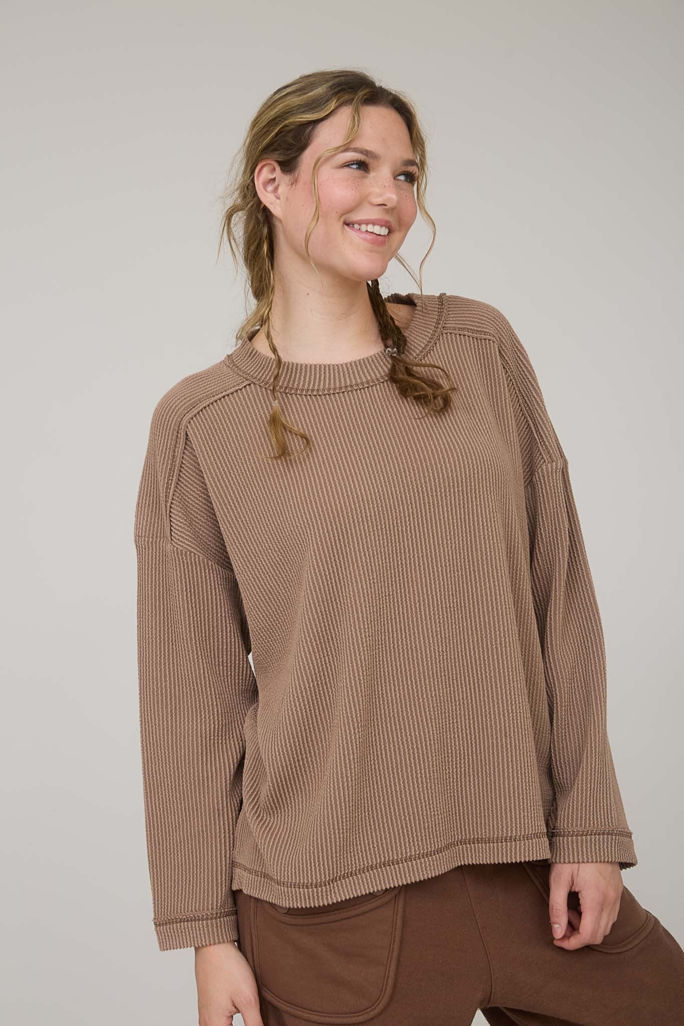 "Autumn Ease" ribbed top (mocha)