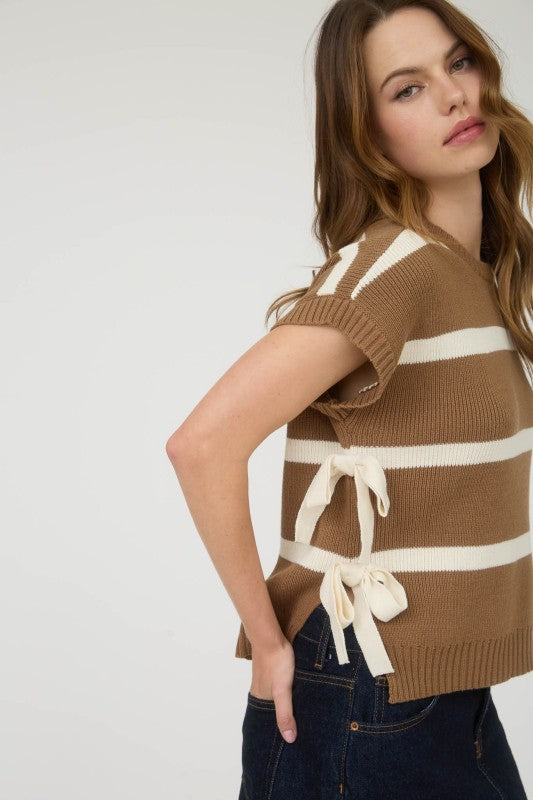 "Knot Your Basic Stripes" (tan/cream) top