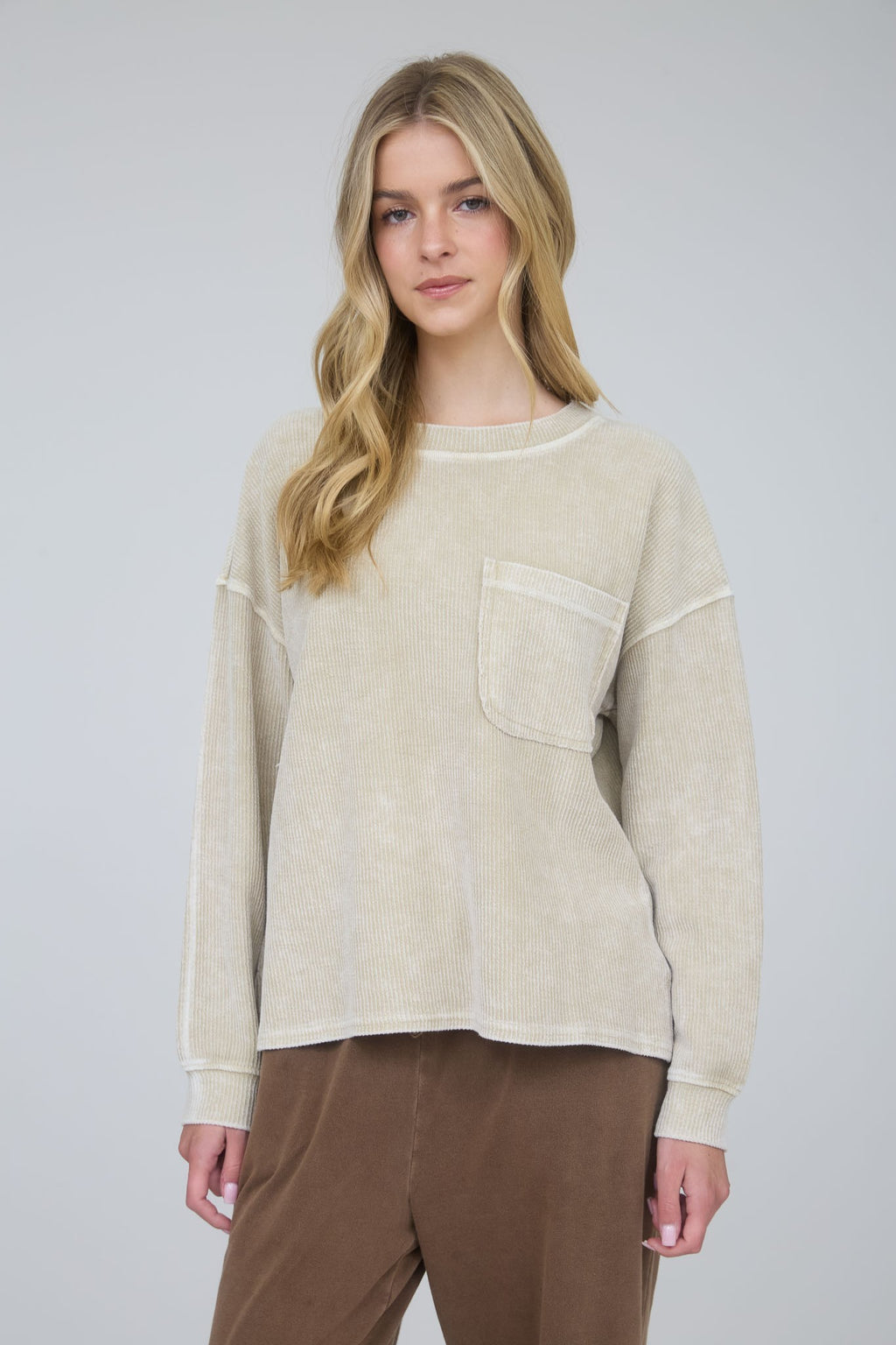 "Autumn Ease" ribbed pocket top (oatmeal)