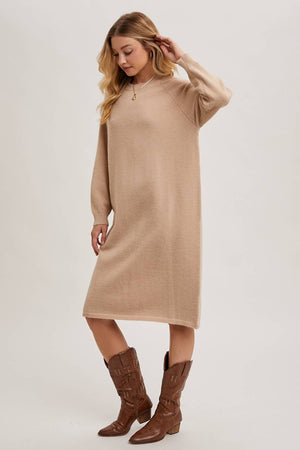 “Basic Check Fit” (beige) sweater dress