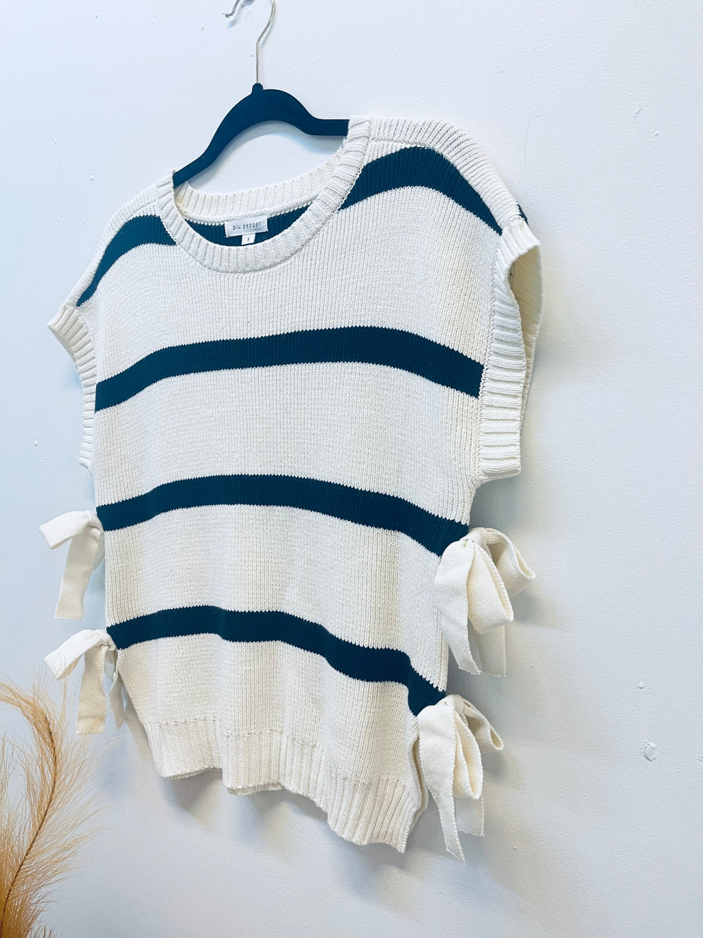 "Knot Your Basic Stripes" (cream/black) top