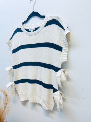 "Knot Your Basic Stripes" (cream/black) top