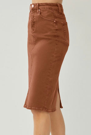 "Espresso Wash" Risen denim skirt