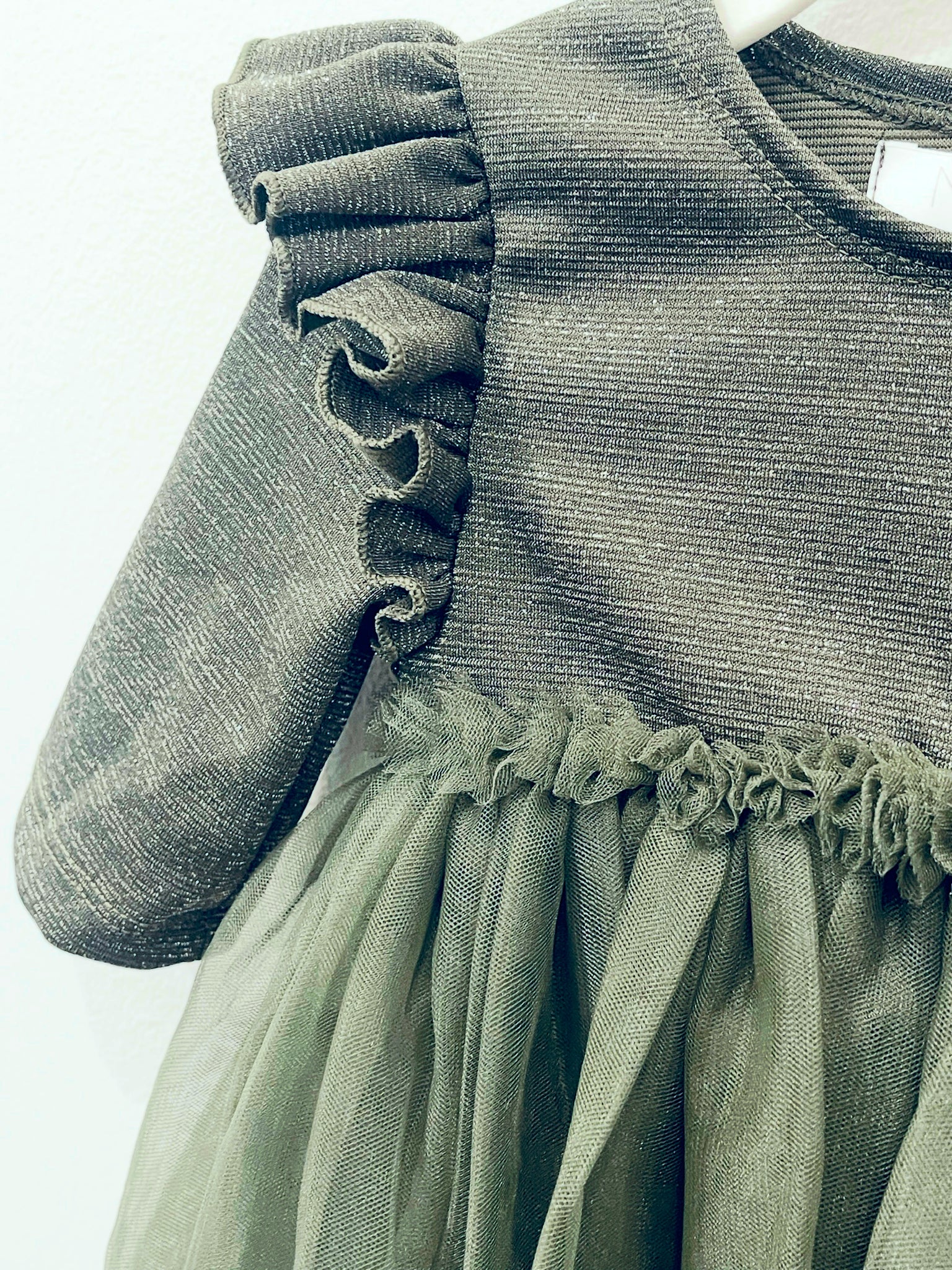 "Drawn To The Glitter" (olive) girls dress