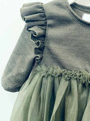 "Drawn To The Glitter" (olive) girls dress