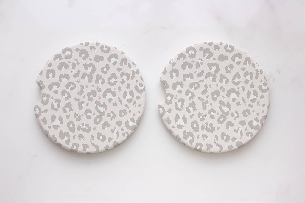 White and Gray Leopard Car Coasters