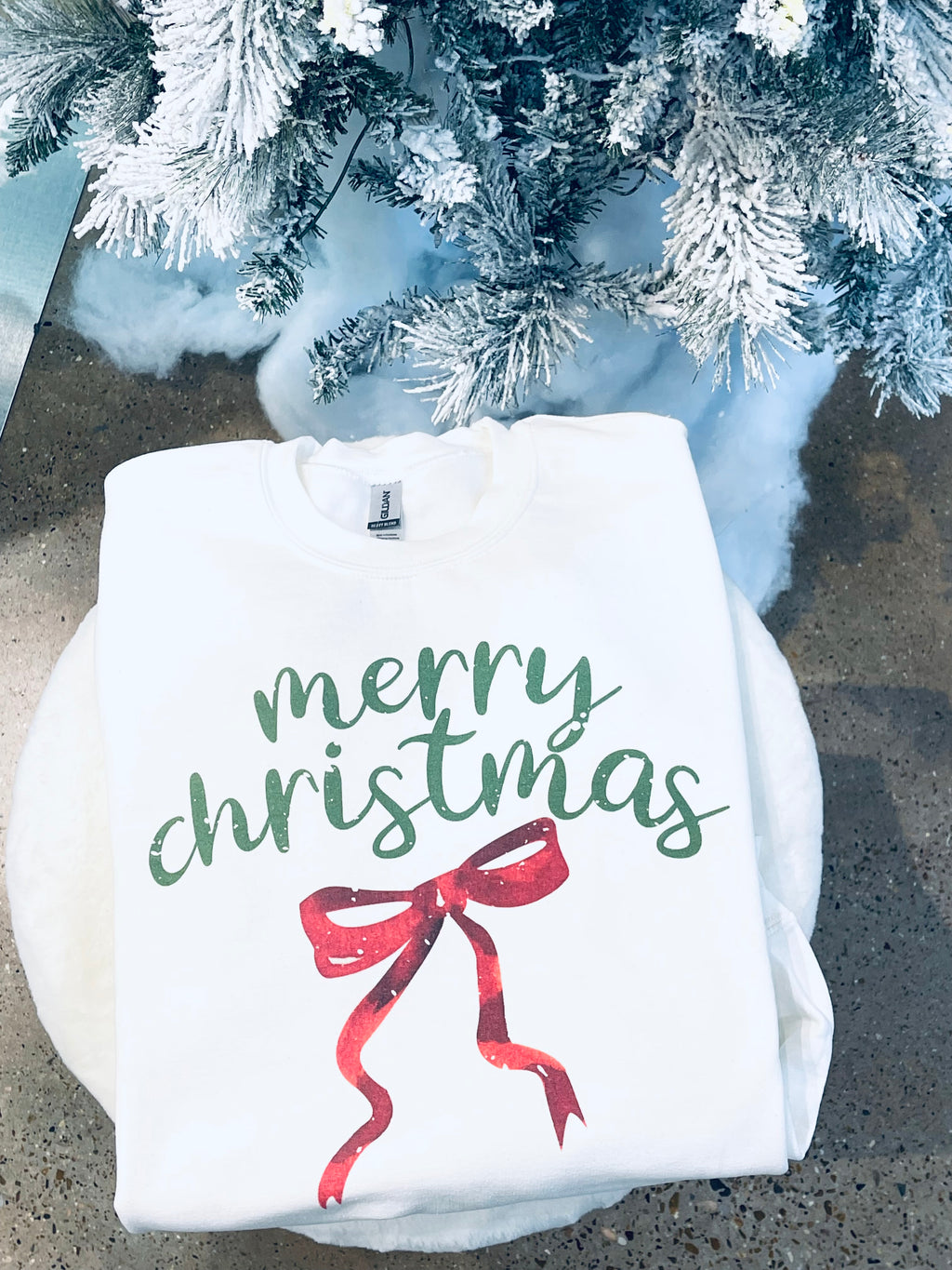 "Merry Christmas Red Bow" (white) sweatshirt