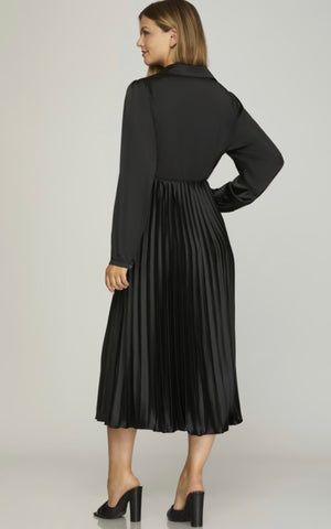 "Pretty in Pleats" (black) reg & plus dress