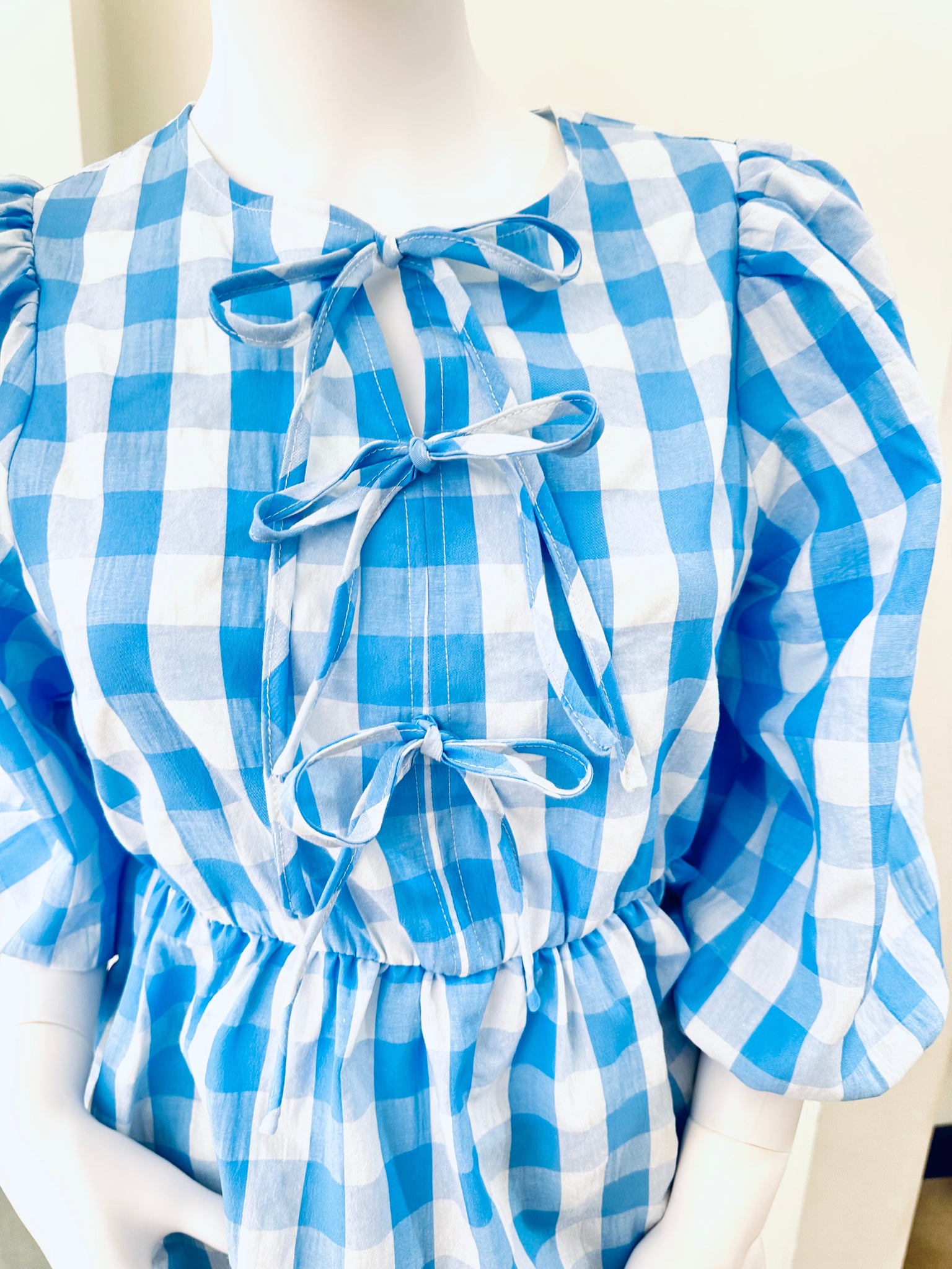 "Summer Gingham" (blue) top