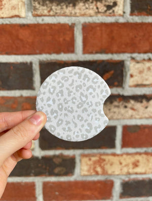 White and Gray Leopard Car Coasters