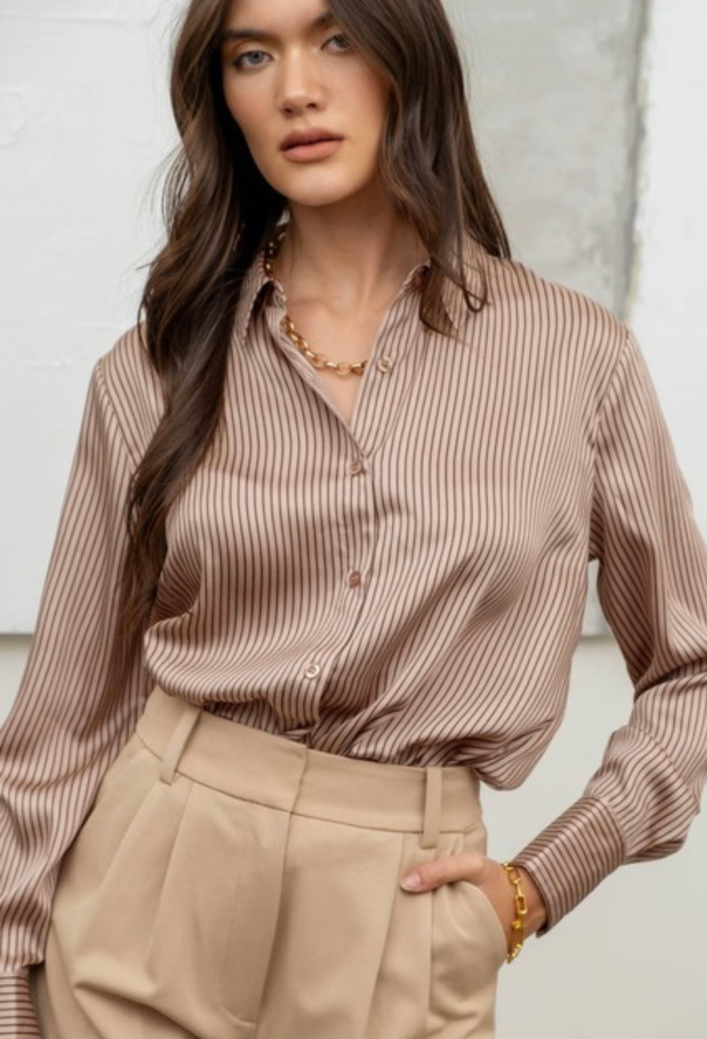 "Luxery Lines" (light mocha) top