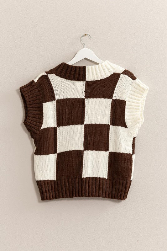 "Checking for Cooler Weather" (Brown) Sweater Vest