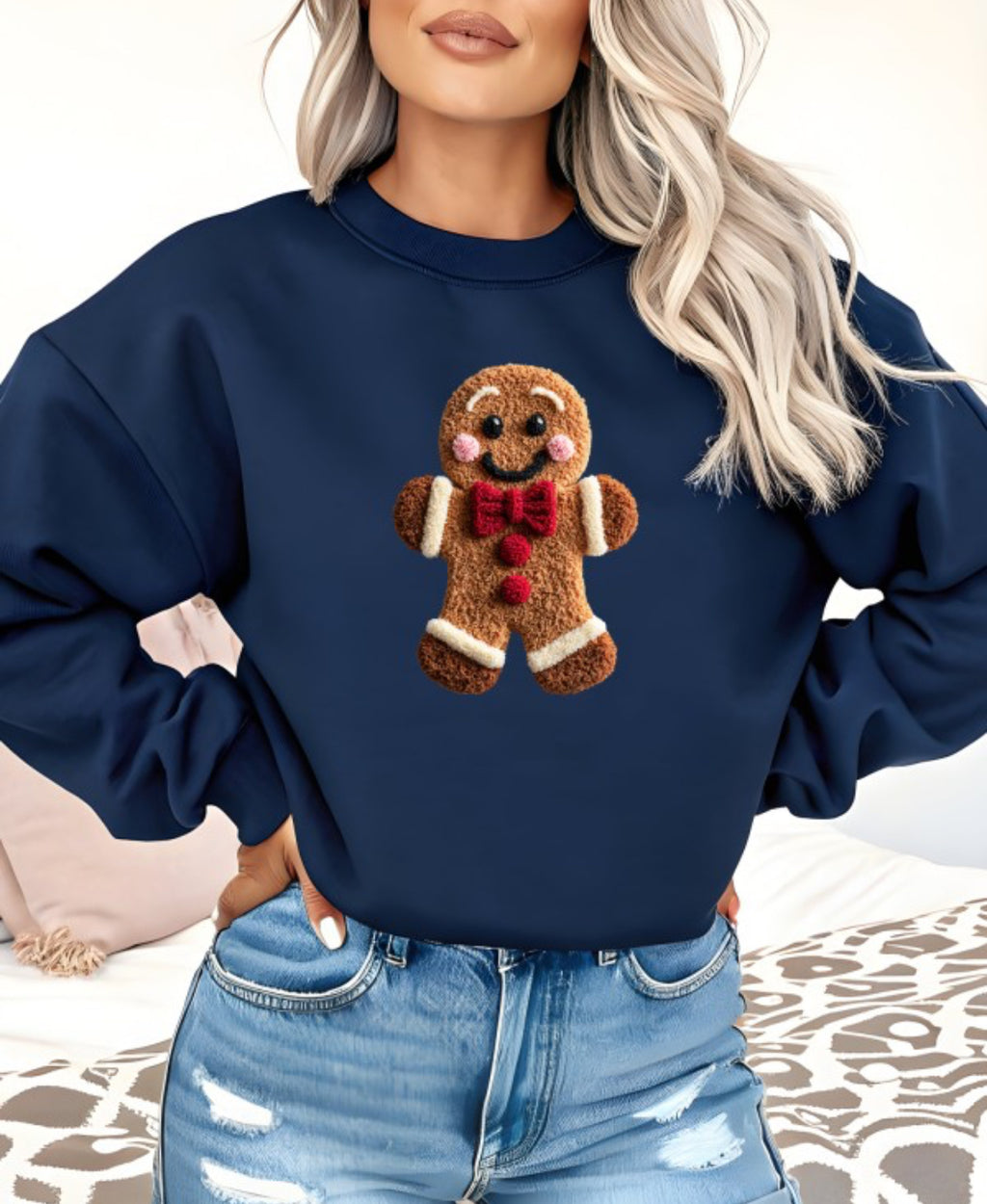 "Vinyl Crochet Gingerbread" (Navy) Reg & Plus Sweatshirt