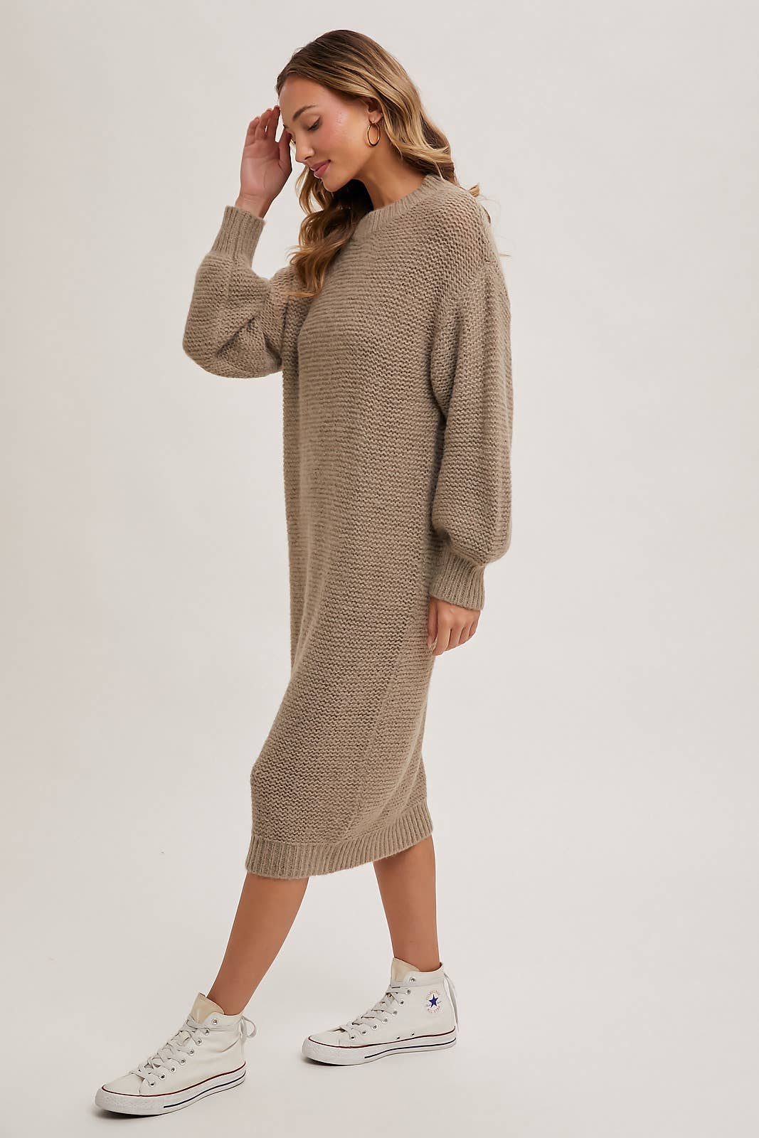 “Cuddle Mood” (cream) sweater dress