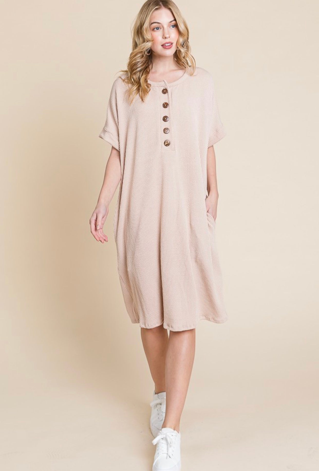 "Casual Getaway" (oatmeal) dress