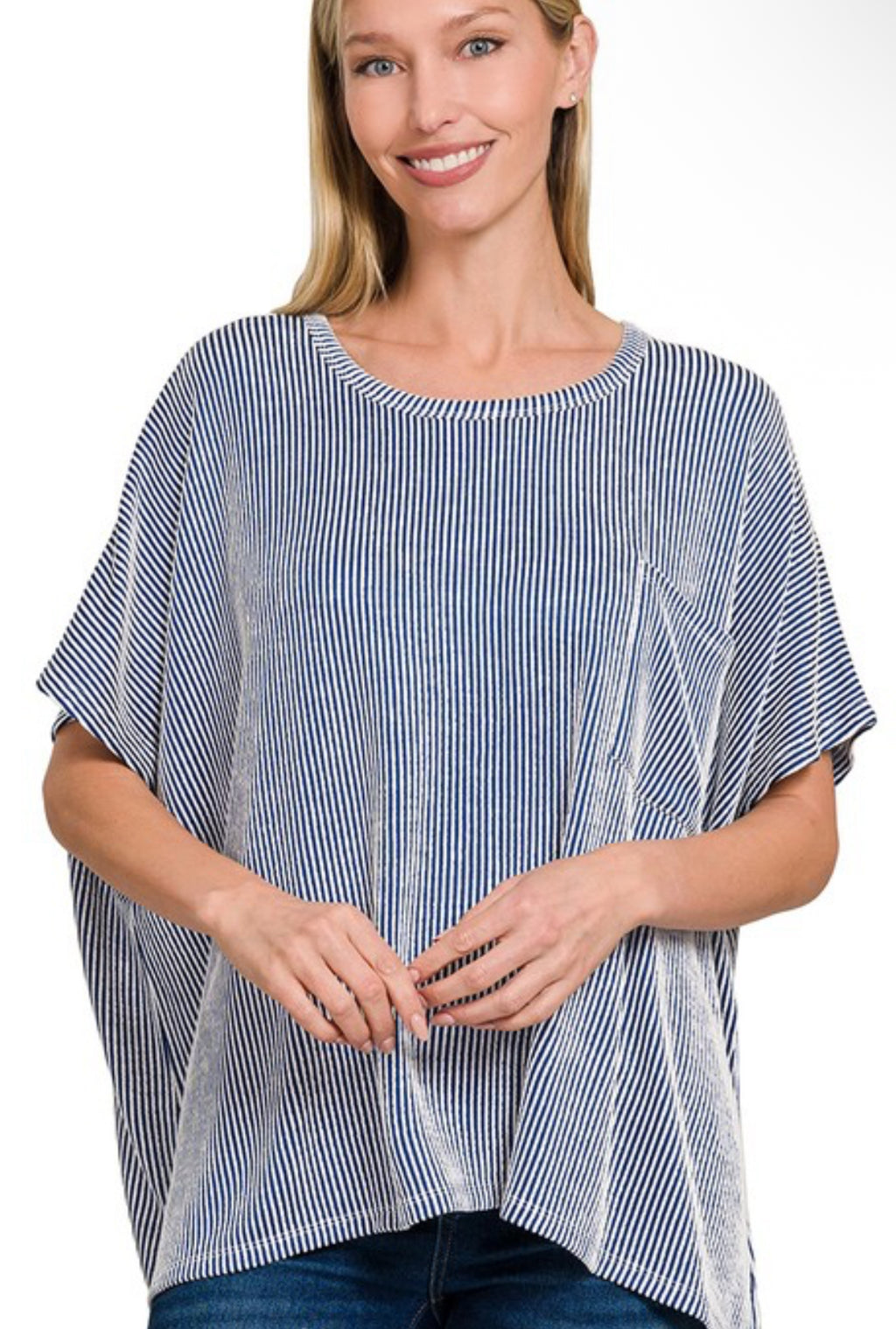 "Make Waves Not Ripples" (Lt navy) reg & plus top