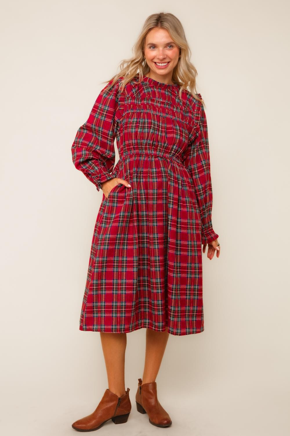 "Merry In Plaid" (red) plus dress