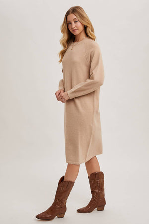 “Basic Check Fit” (beige) sweater dress