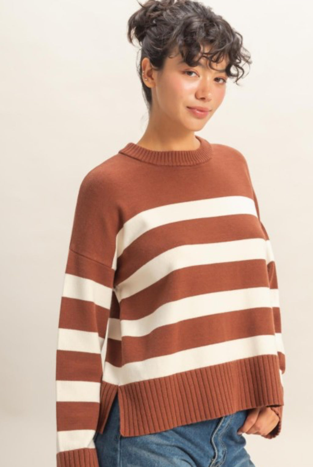 "Timeless Stipes" (Chestnut/Cream) sweater