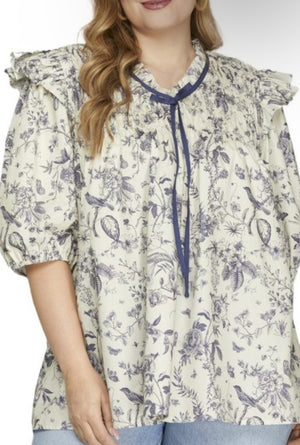 “Prairie Blossom” (navy) top