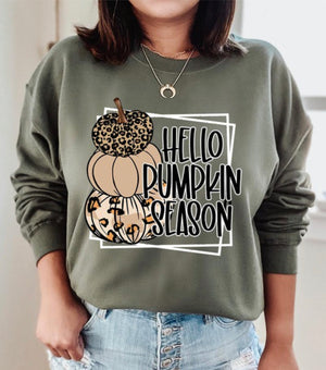 "Hello Pumpkin Season" (olive) plus sweatshirt