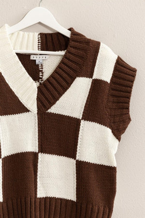 "Checking for Cooler Weather" (Brown) Sweater Vest