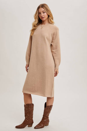 “Basic Check Fit” (beige) sweater dress