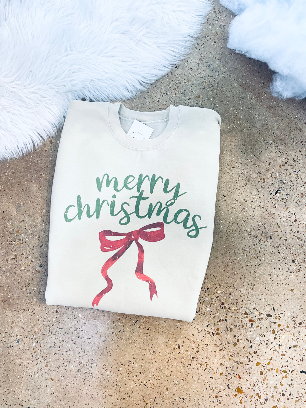 "Merry Christmas Red Bow" (tan) sweatshirt