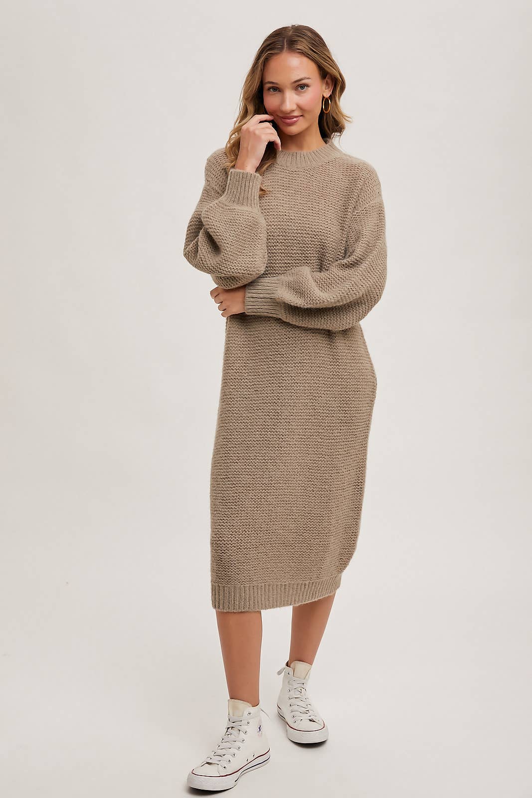 “Cuddle Mood” (cream) sweater dress