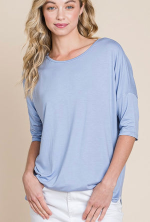 "Simple Statement" (blue) top