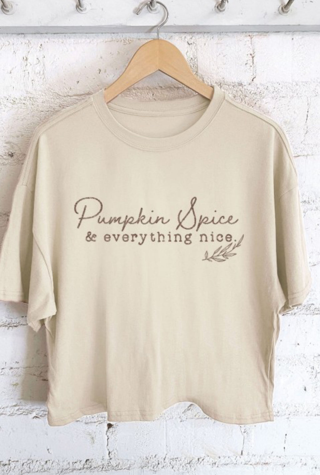 "Pumpkin Spice" long crop (khaki) t-shirt