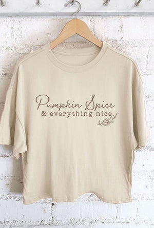 "Pumpkin Spice" long crop (khaki) t-shirt