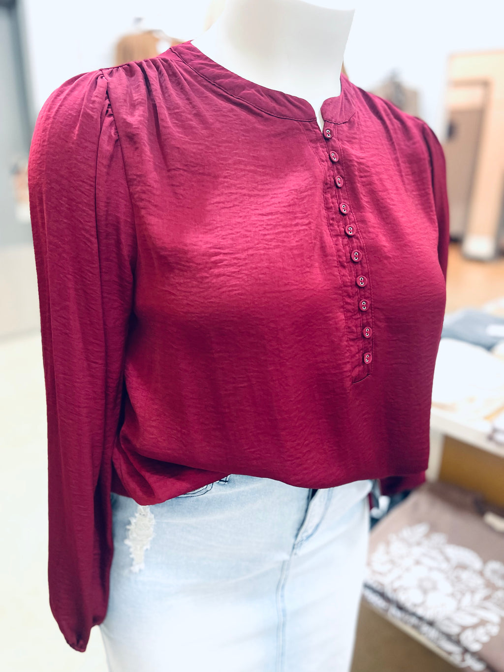 "Soft Focus" (burgundy) plus top