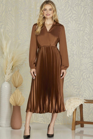 "Pretty In Pleats" (toffee) dress