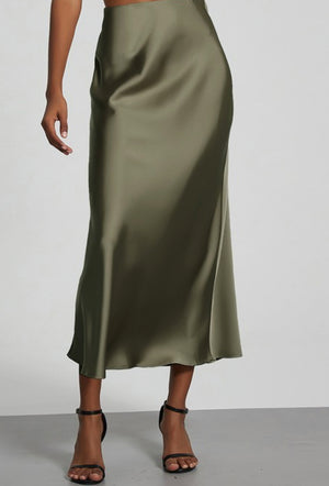 "Satin Elegance" (Olive) Slip Skirt