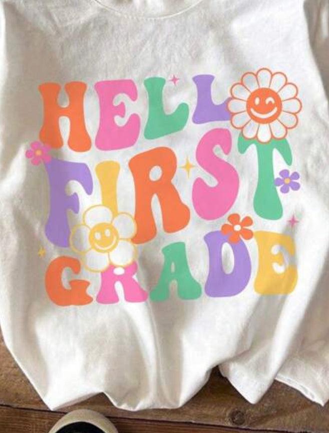 "Hello First Grade" Little Girls Tee