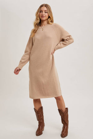 “Basic Check Fit” (beige) sweater dress