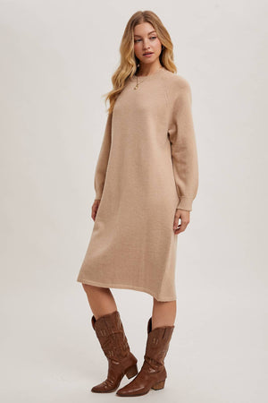 “Basic Check Fit” (beige) sweater dress