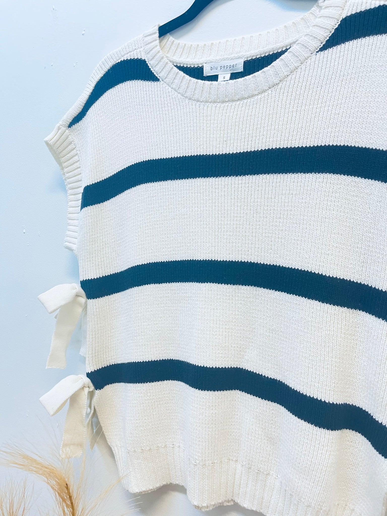 "Knot Your Basic Stripes" (cream/black) top