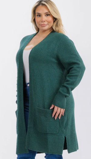 “Holiday Rush” (green) plus cardigan