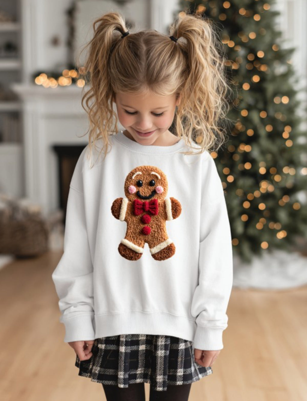 "Vinyl Crochet Gingerbread" (white) Girls Sweatshirt